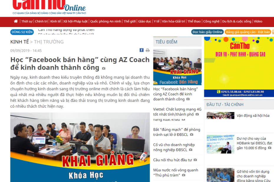 Báo Cần thơ Online đã có bài viết về lớp Facebook bán hàng của AZ COACH