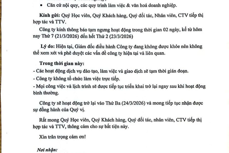 Công văn văn bản hành chính thông báo công ty AZ Media